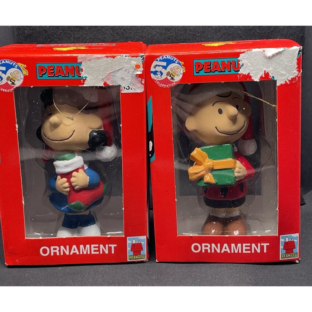 Vintage 2000 Charlie Brown & Lucy Christmas Ornaments Peanuts 50th. New in Boxes